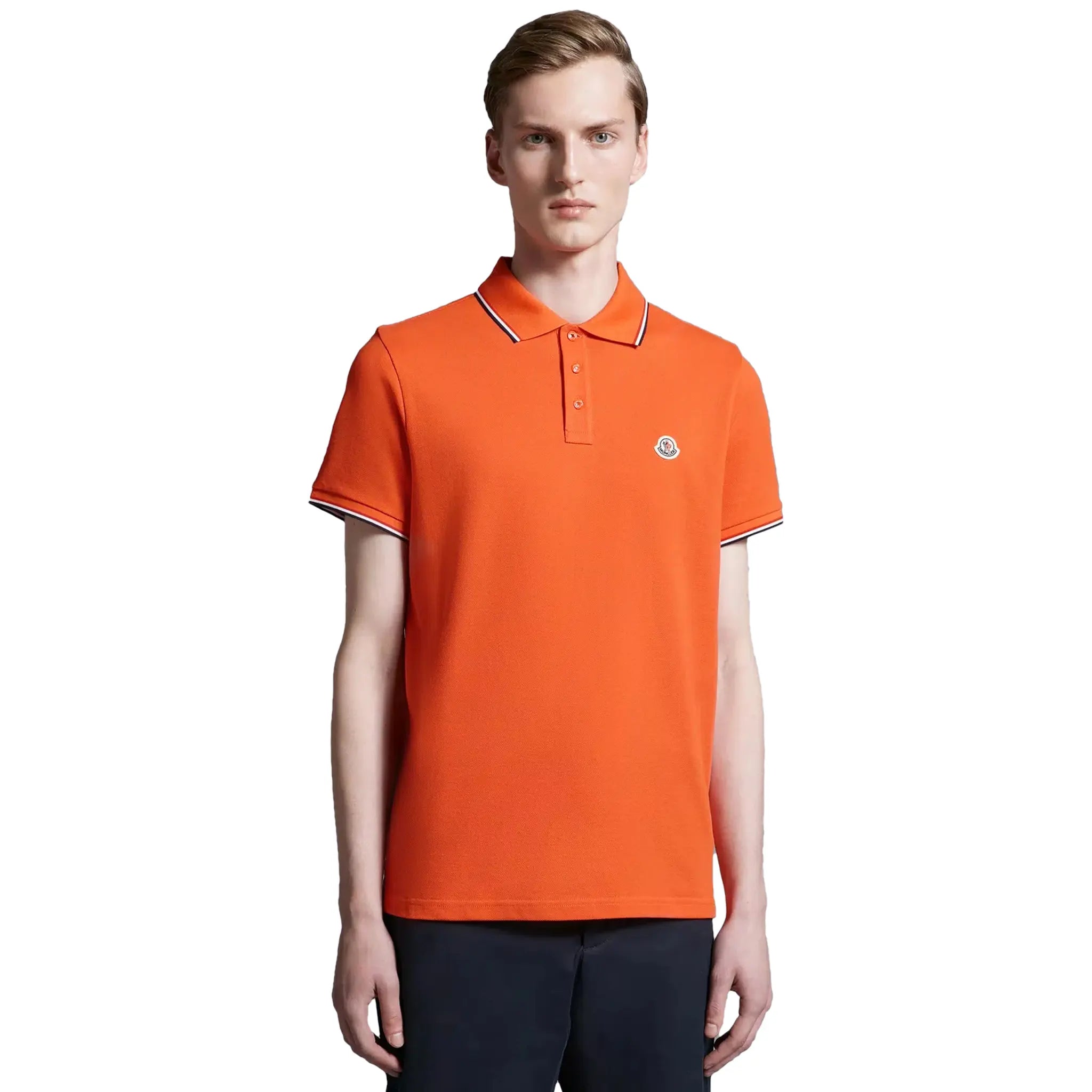 Front Detail view of Moncler Maglia Orange Polo Shirt J10918A7030084556389